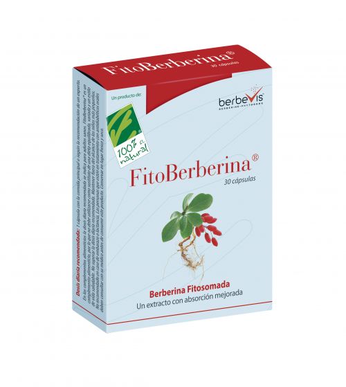 Fitoberberina. Caja de 30 cápsulas. Cada cápsula contiene 550 mg de berberina fitosomada (Berbevis): 170,5 mg de extracto de raíz de <i>Berberis aristata</i> estandarizado al 31% de berberina, 113 mg de proteína de guisante, 87,7 mg de fosfolípidos de girasol, 62,4 mg de extracto de semilla de uva (Enovita), estandarizada a 95% proantocianidinas de las cuales 10% monómeros (catequina, epicatequina) y 240 mg de cromo (15% VRN). Complemento alimenticio. CN: solicitado.