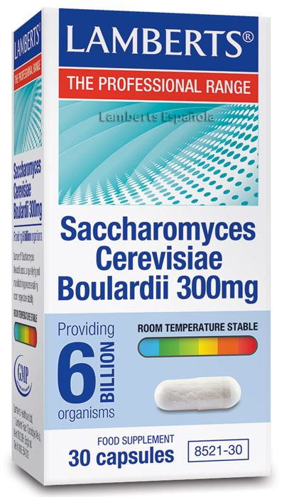 Saccharomyces Cerevisiae Boulardii 300 mg, 30 cápsulas. Cada cápsula aporta 6 mil millones de microrganismos. Complemento alimenticio.