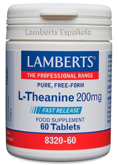 L-Teanina 200 mg en forma Libre. 60 comprimidos. Cada comprimido contiene 200 mg de teanina procedente del té. Complemento alimenticio.