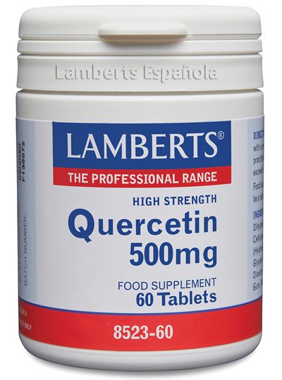 Quercetina 500 mg. Envase con 60 tabletas. Cada tableta proporciona 500 mg de quercetina. Complemento alimenticio. 