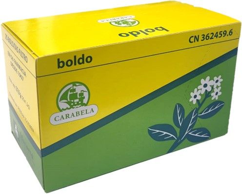 Boldo Carabela. Hojas de boldo (<i>Peumus boldus</i>). Caja de 25 bolsas-filtro para infusión. CN: 362459.6. 