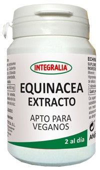 Equinacea Extracto Integralia. 60 cápsulas. 2 cápsulas contienen: 600 mg de extracto seco (4:1) de parte aérea de equinácea (<i>Echinacea purpurea</i> Moench), 4% de polifenoles. Complemento alimenticio. Apto para veganos.