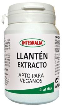 Llantén Extracto Integralia. 60 cápsulas. 2 cápsulas contienen:  600 mg de extracto seco (4:1) de hoja de llantén (<i>Plantago major</i> L.). Complemento alimenticio. Apto para veganos.