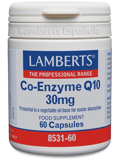 Co-Enzima Q10 30 mg. Envase con 60 cápsulas blandas. Cada cápsula aporta 200 mg de Co-Enzima Q10 (Ubiquinona). Complemento alimenticio.