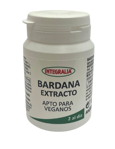 Bardana Extracto Cápsulas. 2 cápsulas contienen 500 mg de extracto (10:1) de raíz de bardana (<i>Arctium lappa</i> L.), 2% de inulina. 60 cápsulas. Complemento alimenticio. Apto para veganos.