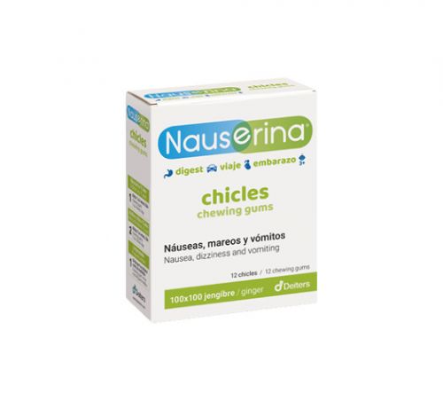 Nauserina chicles. Cada chicle contiene 50 mg de extracto seco de rizoma de jengibre (<i>Zingiber officinale</i> Roscoe), estandarizado al 10% de gingeroles. Envases con 12 chicles, CN: 187843.4. Complemento alimenticio.