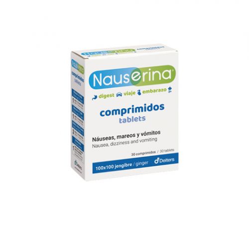 Nauserina comprimidos. Cada comprimido contiene 50 mg de extracto seco de rizoma de jengibre (<i>Zingiber officinale</i> Roscoe), estandarizado al 10% de gingeroles. Envases con 30 comprimidos, CN: 177122.3 y con 60 comprimidos, CN: 178753.8. Complemento alimenticio.