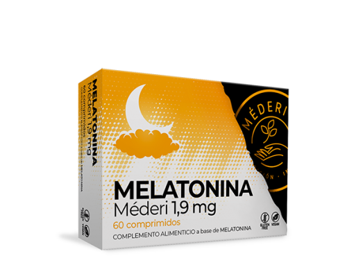 Melatonina Méderi. Cada comprimido contiene 1.9 mg de melatonina, maltodextrina de maíz, agente de carga (xilitol), antiaglomerante (carboximetilcelulosa sódica entrelazada), aroma cítrico natural en polvo, aroma de limón en polvo, antiaglomerantes (dióxido de silicio) y sales magnésicas de ácidos grasos). 60 comprimidos, CN: 213826.1. Complemento alimenticio.
