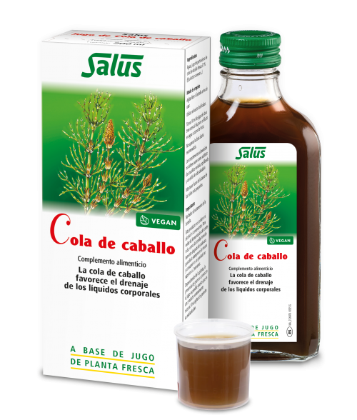 Cola de caballo Salus. Agua, jugo de parte aérea de cola de caballo fresca (<i>Equisetum arvense</i>) (37%). Frasco de 200 mL. Complemento alimenticio.
